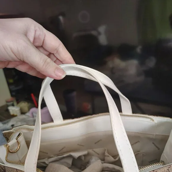 New with Tags MSRP 129 - Bebe Tote tan and white - Picture 5 of 7